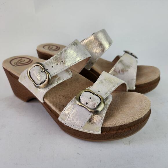 Dansko Sophie Double Strap Sandals EU 40 US 9.5-10 White Iridescent Leather - Picture 1 of 7